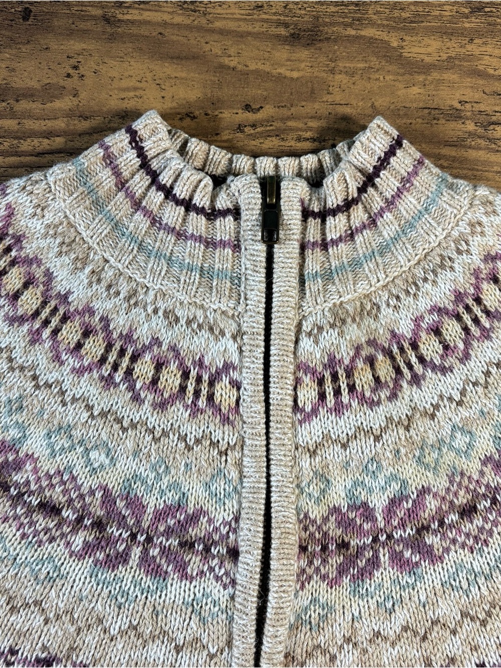 Fair Isle Zip-Front Cardigan L Nordic Ski Resort Cabincore Vintage Y2K outdoorsy
